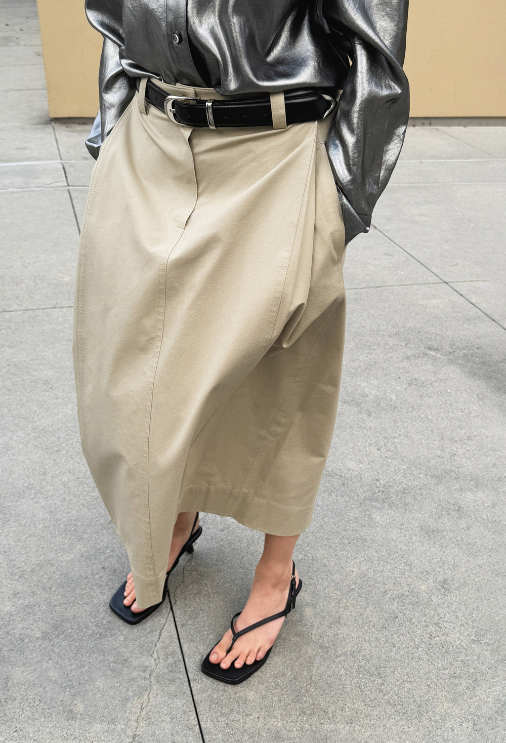 Cotton Tuck Skirt Beige