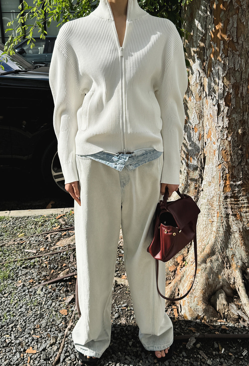 High-density Knit Zip-Up Ivory