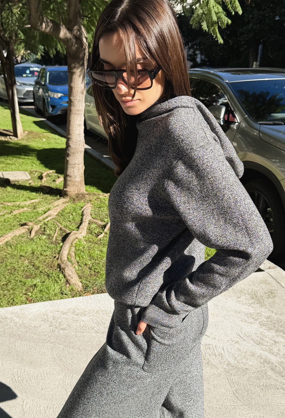 Washable Wool Cotton Hooded Knit Melan Black