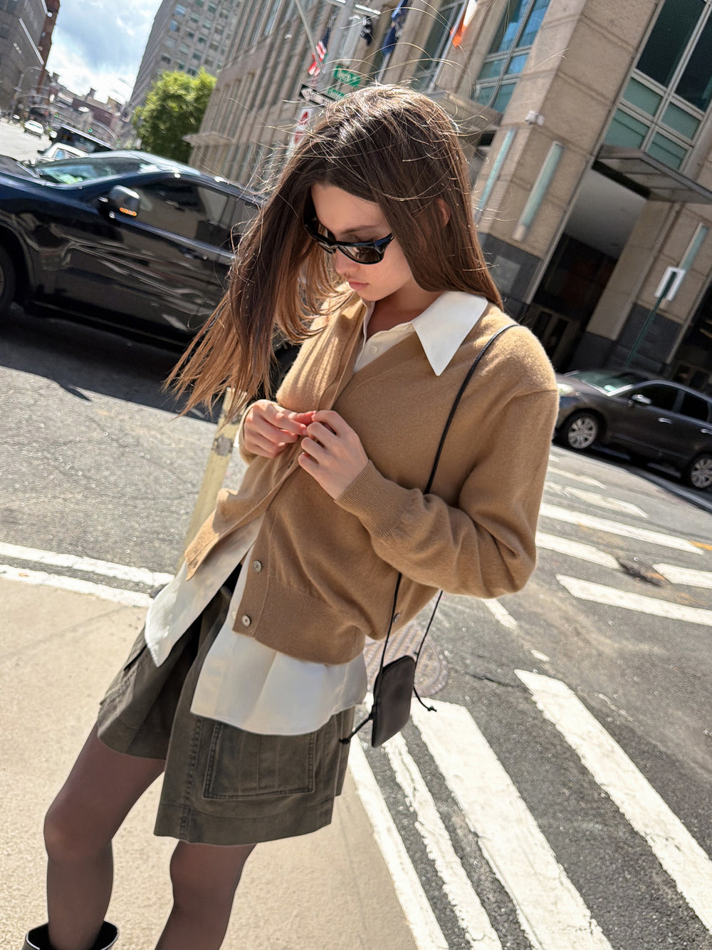 Cashmere 100 Padded Cardigan Camel