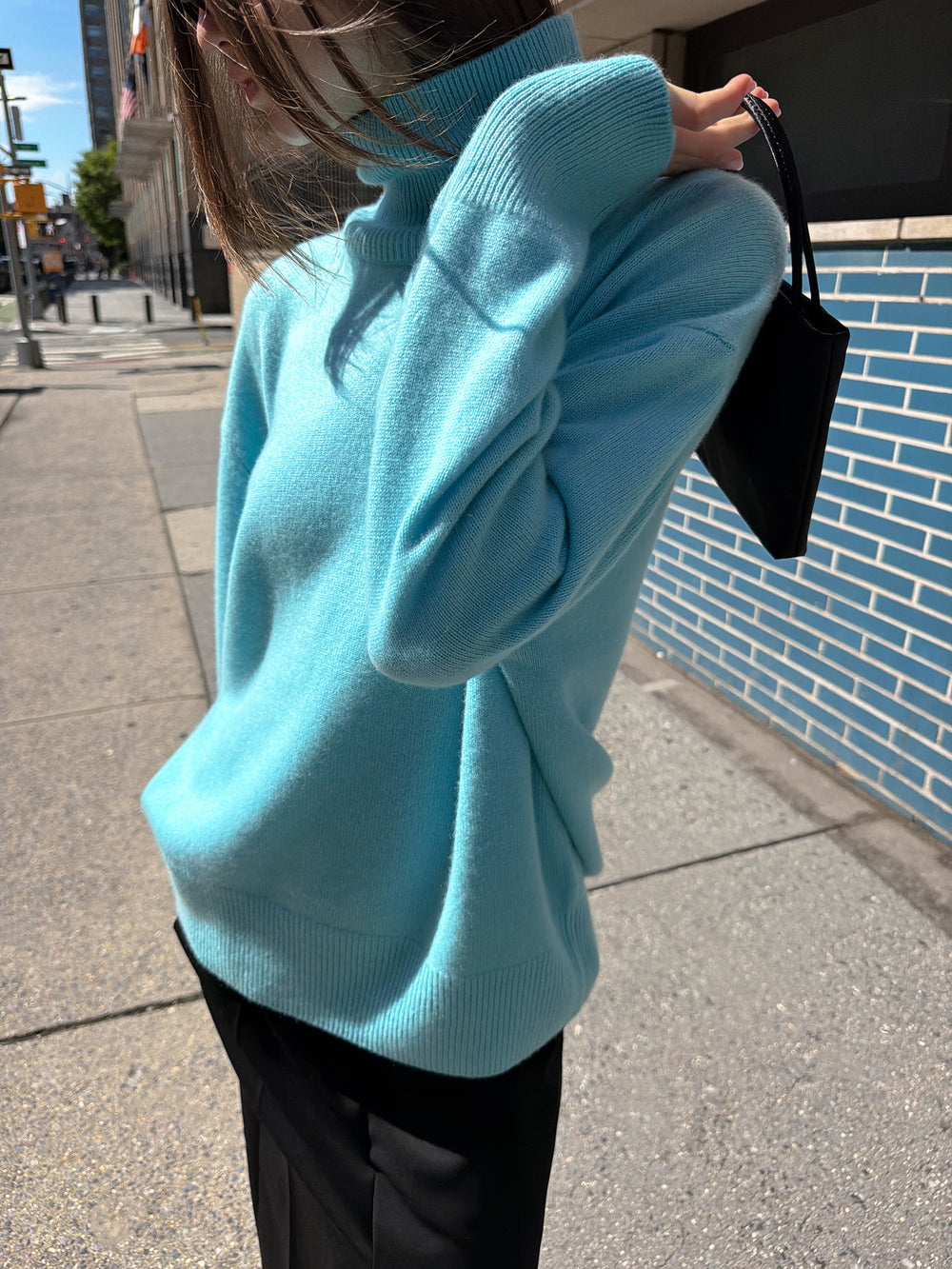Cashmere 100 Turtleneck Knit Mint Blue