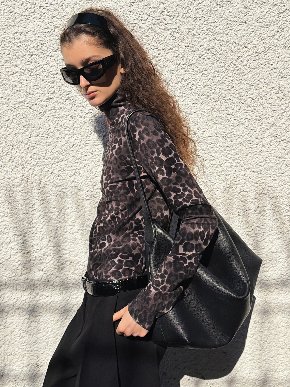 Leopard turtleneck T-shirt
