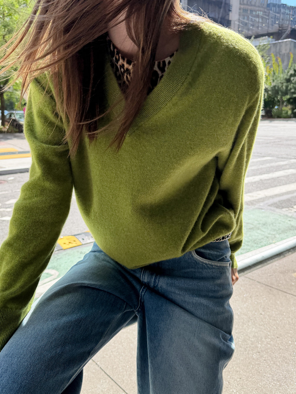 Cashmere 100 V-neck Knit Olive