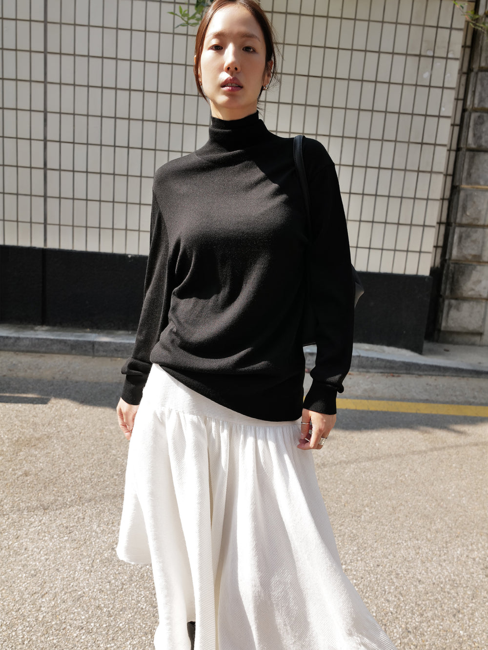 Wool Blend Turtleneck Knit Black