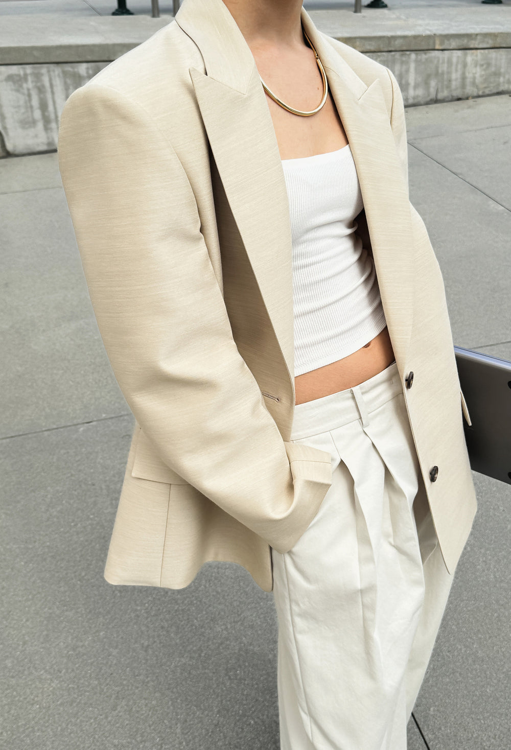 Cotton Wide Trousers Beige