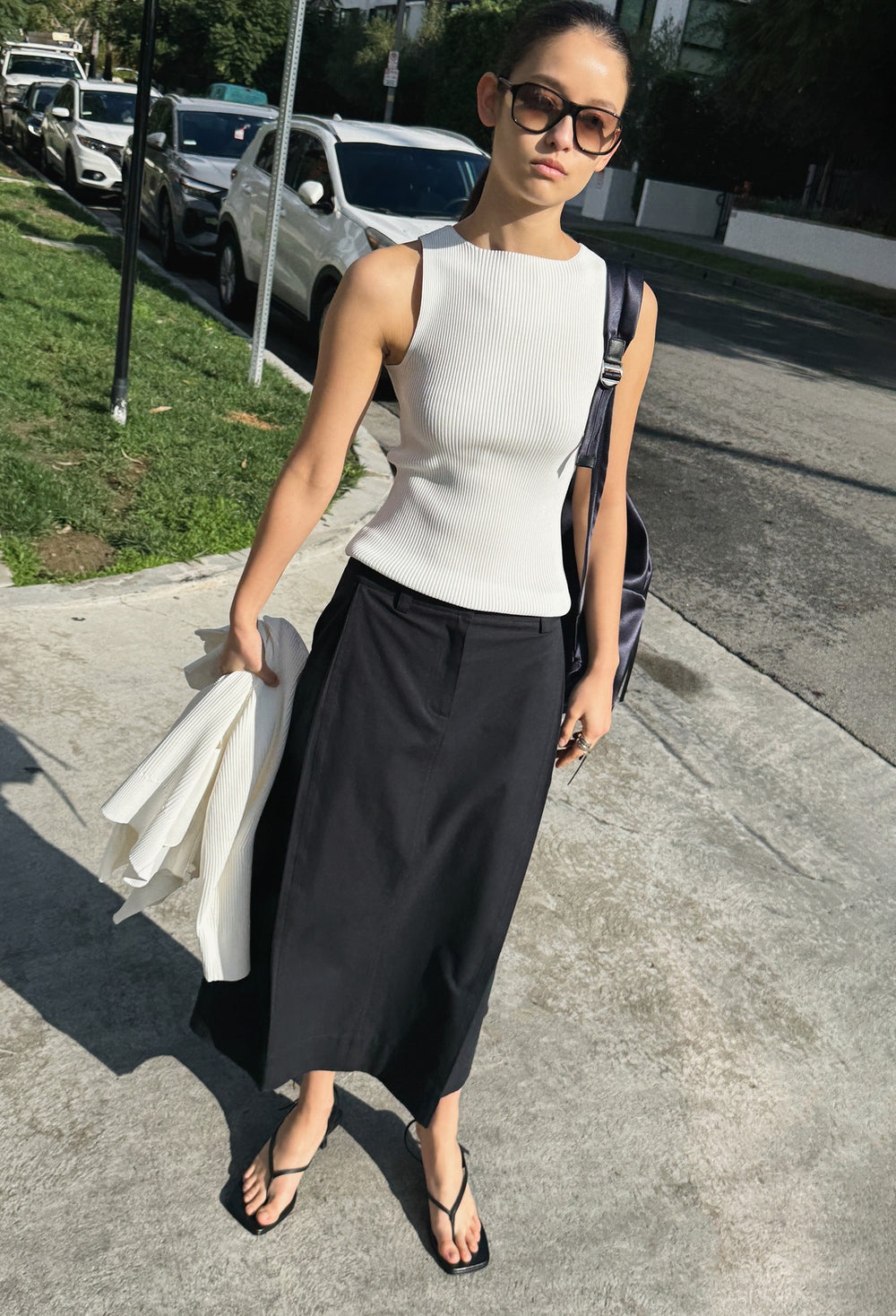 Cotton Tuck Skirt Navy