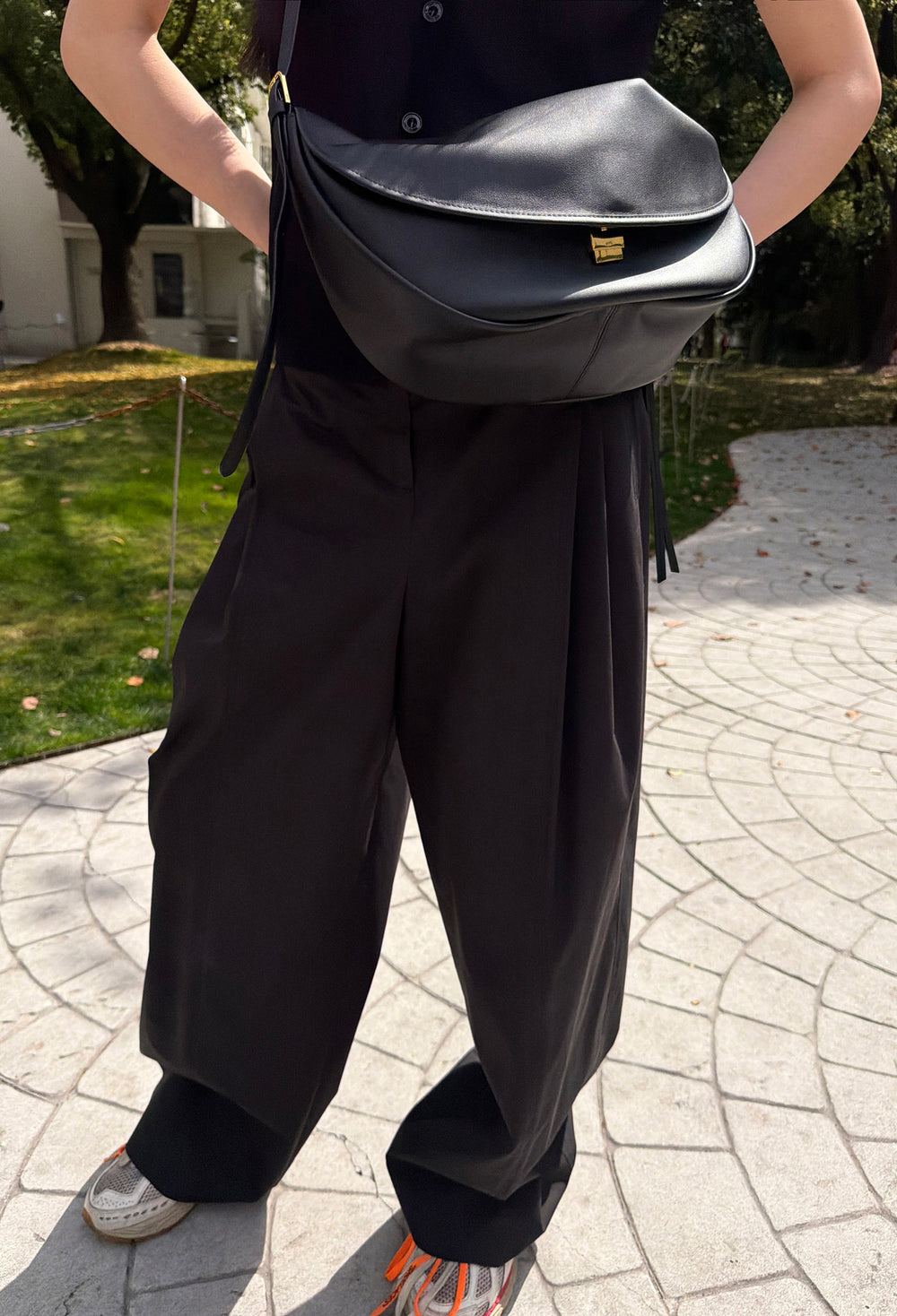 Cotton Pintuck Trousers Black