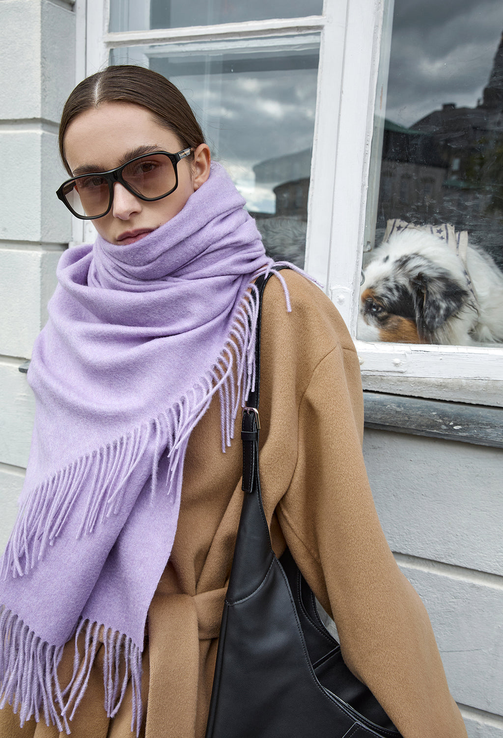Lambswool Fringe Muffler Lavender