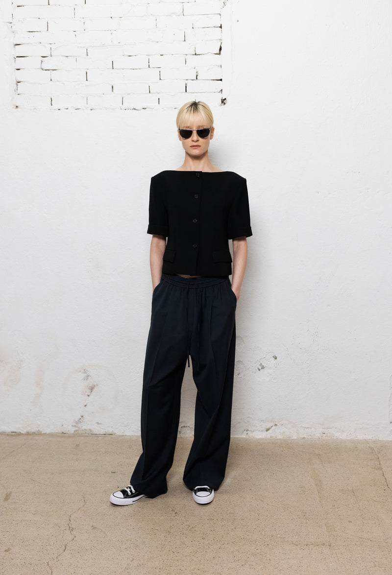 Summer Wool Banding Pants Slate Navy