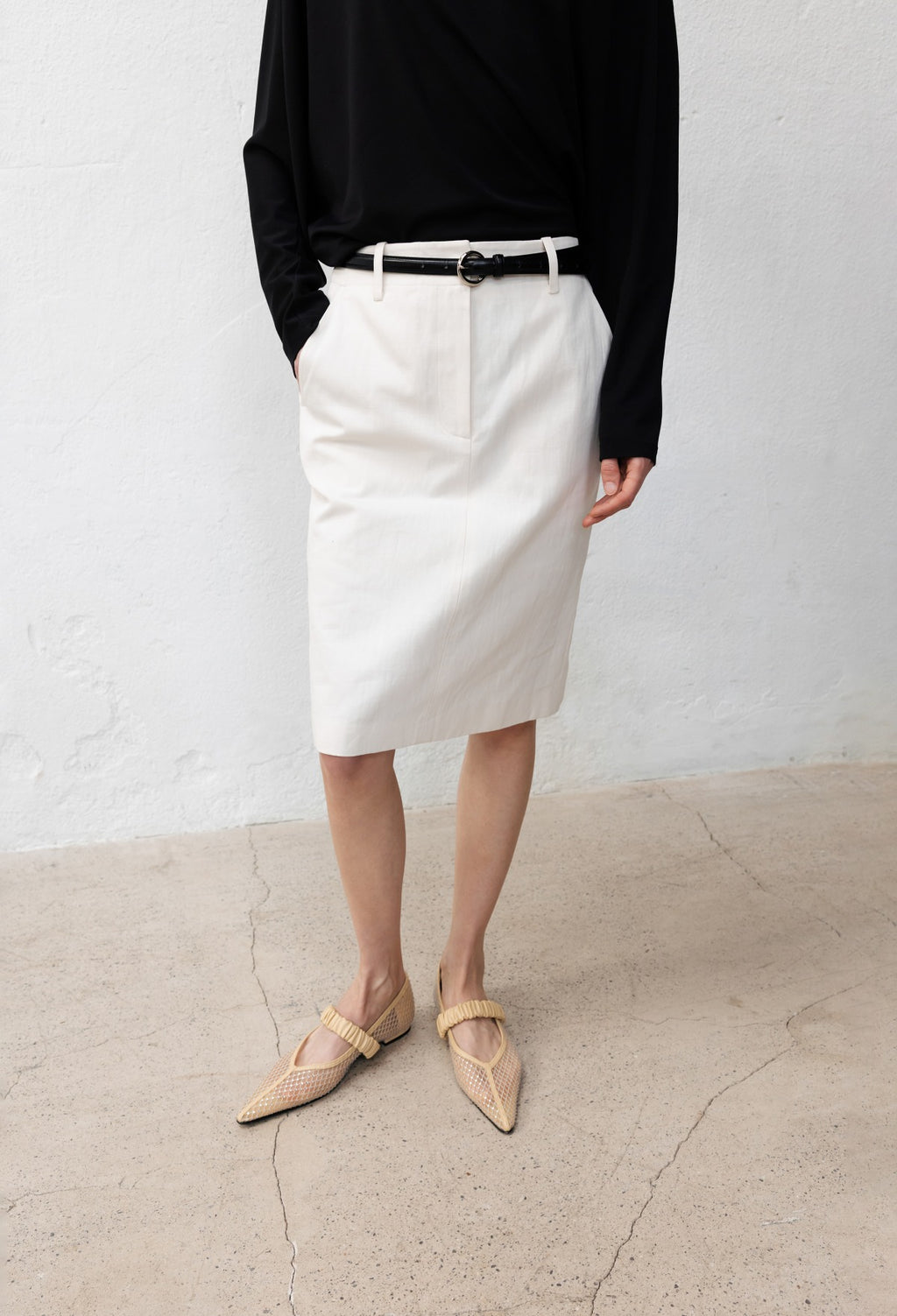 Cotton Midi Skirt Light Beige