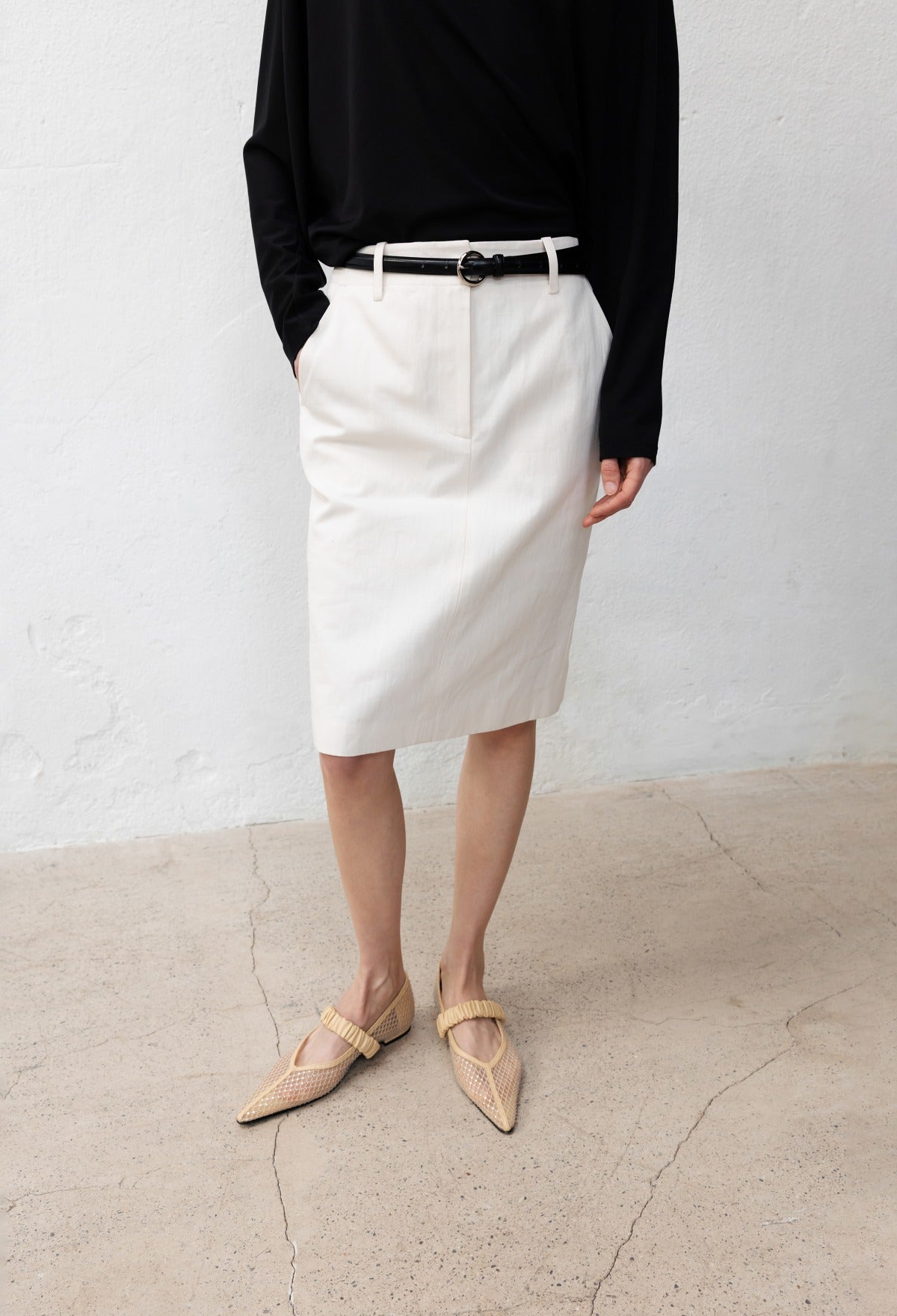 Cotton Midi Skirt Light Beige