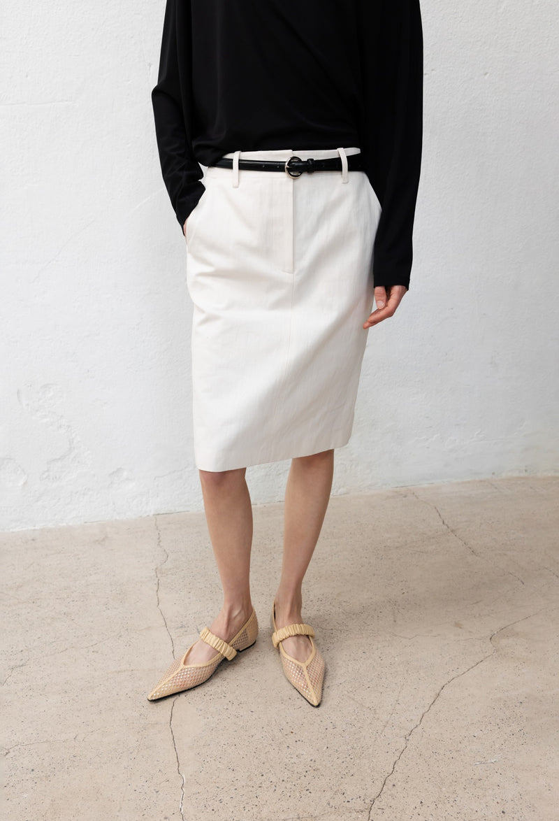 Cotton Midi Skirt Light Beige