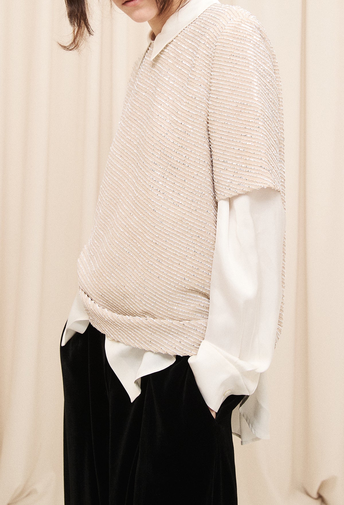 샴페인 블라우스 탑