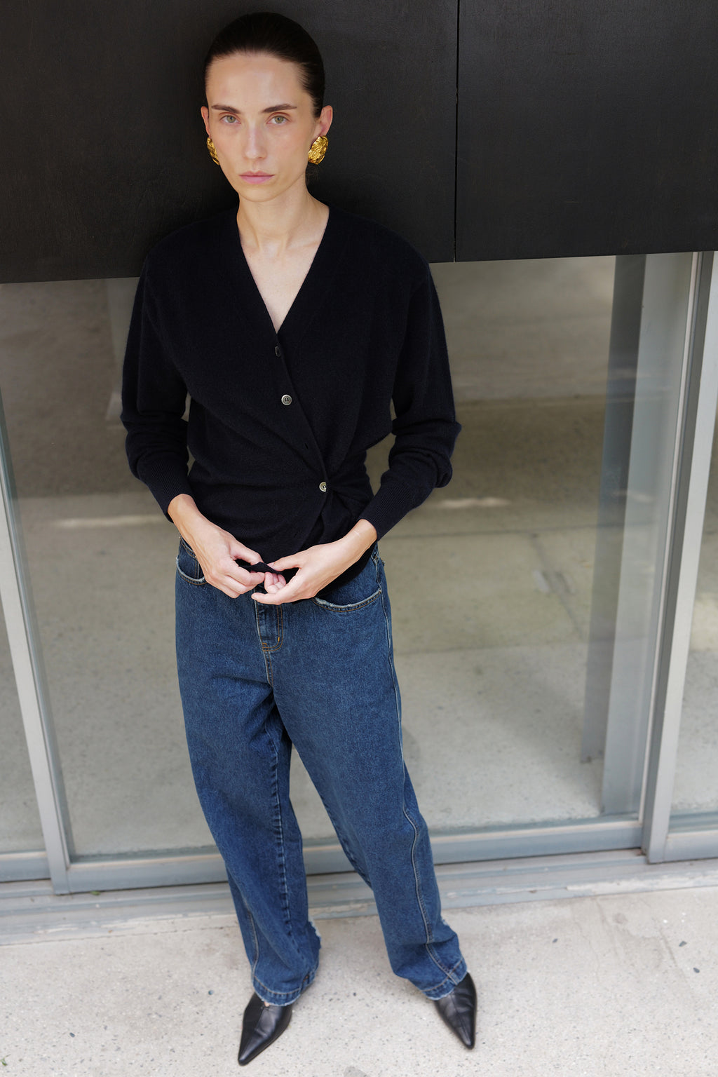 Cashmere 100 Padded Cardigan Navy