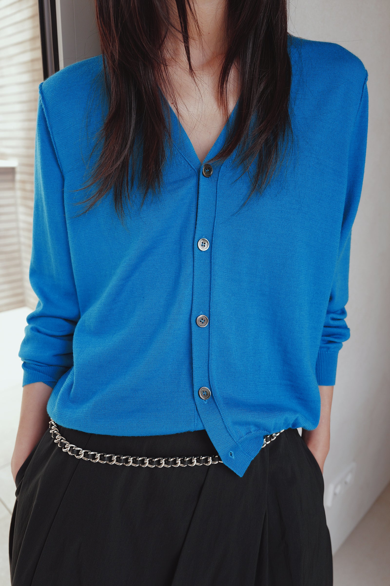 Washable 100% Wool Detail Cardigan Aqua Blue