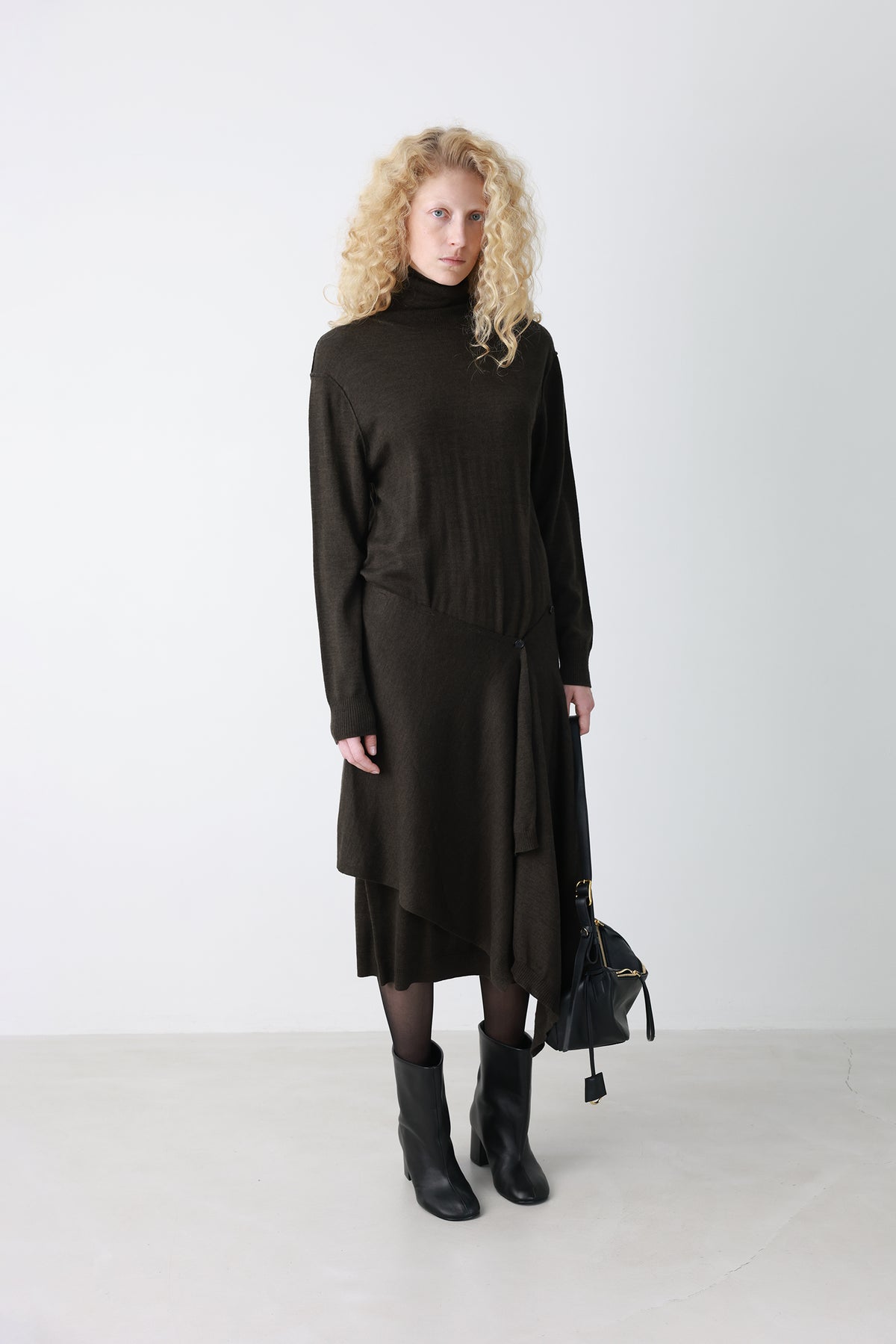 Wool blend knit dress khaki