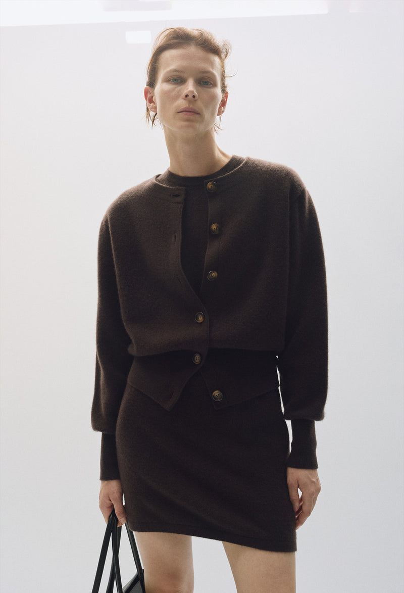 Cashmere 100 Double knit Cardigan Brown