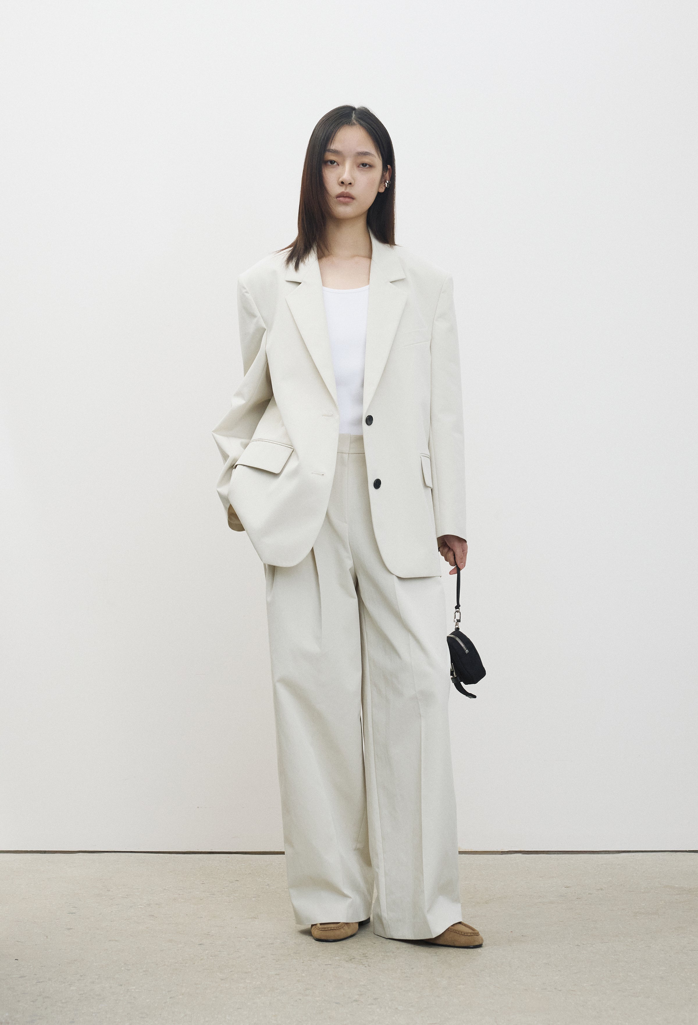Cotton Wide Trousers Beige