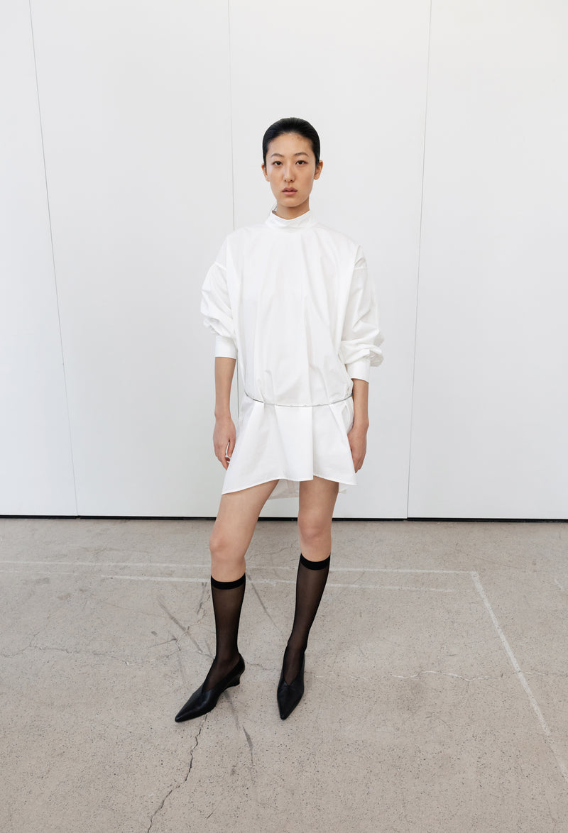 High-neck Shirring Blouse White