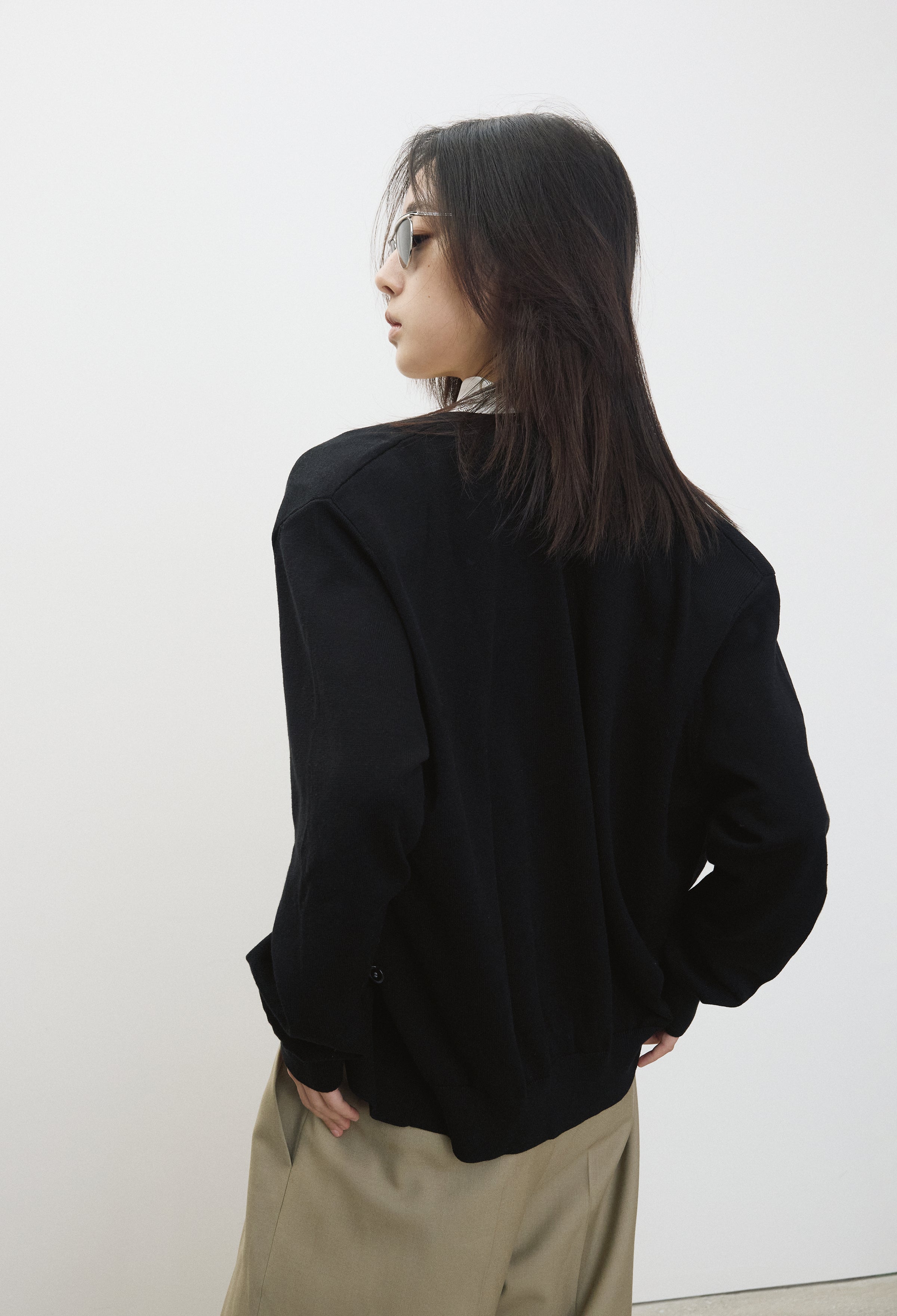 Silk Blend Padded Cardigan Black