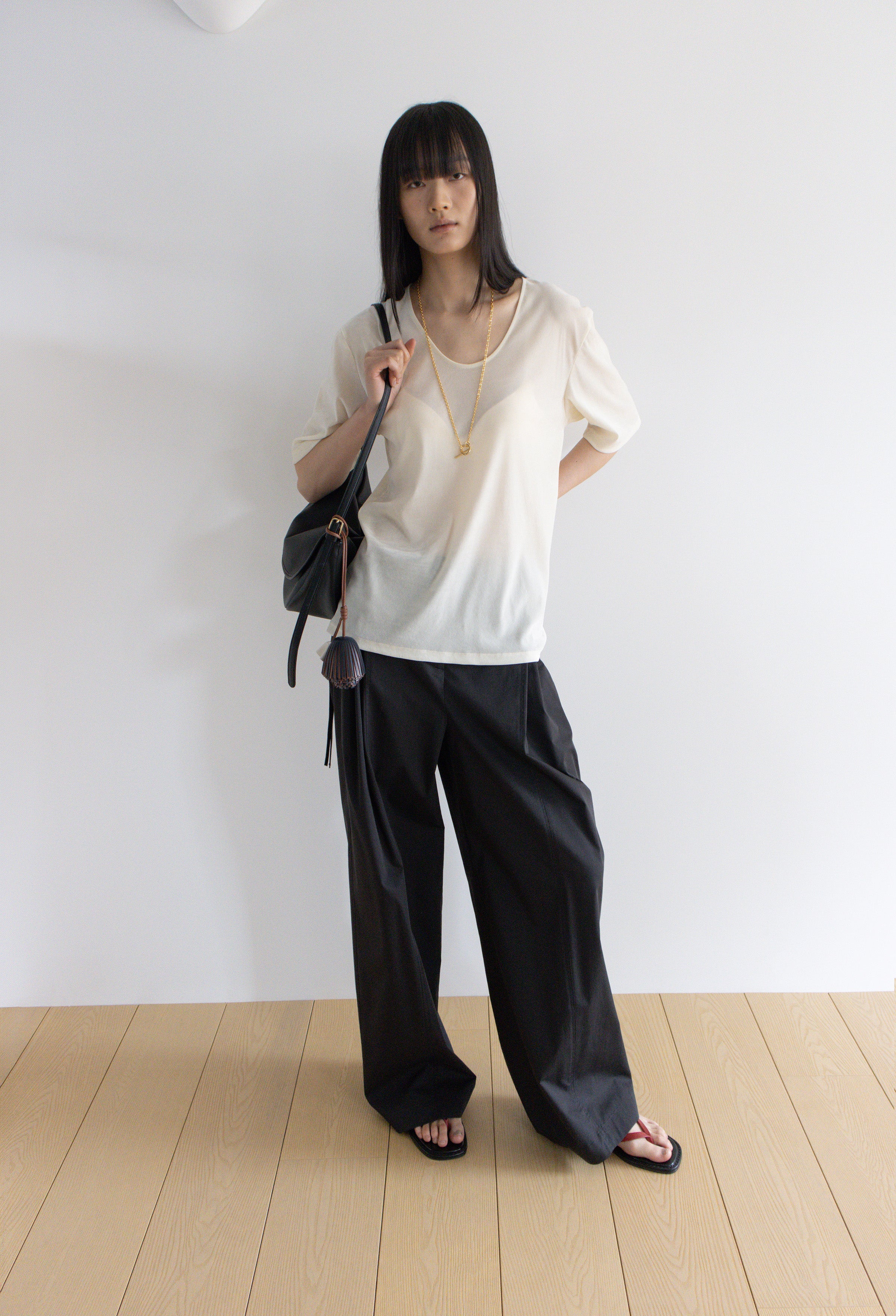 Cotton Pintuck Trousers Black
