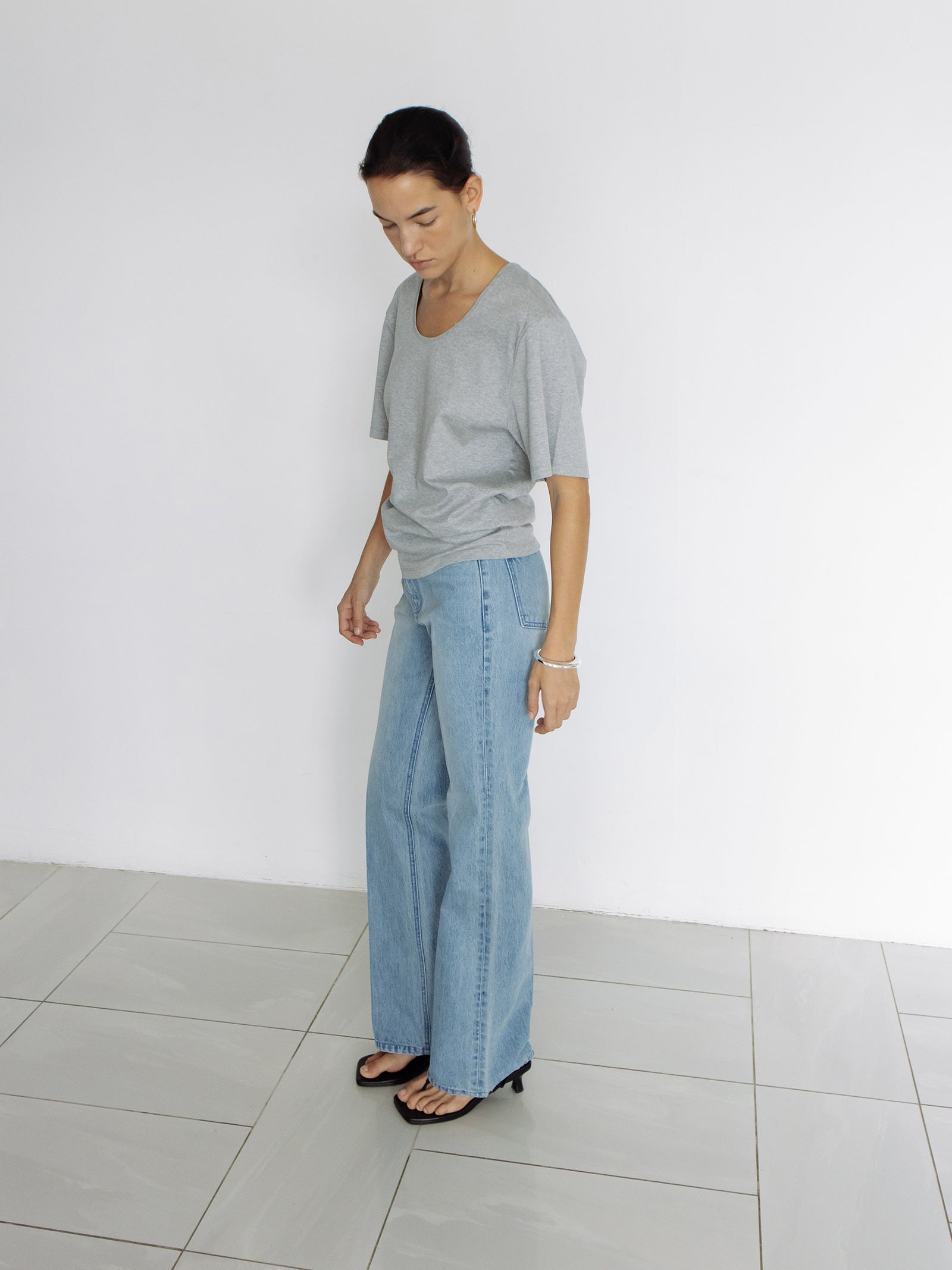 Cotton U-Neck T-shirt, Gray