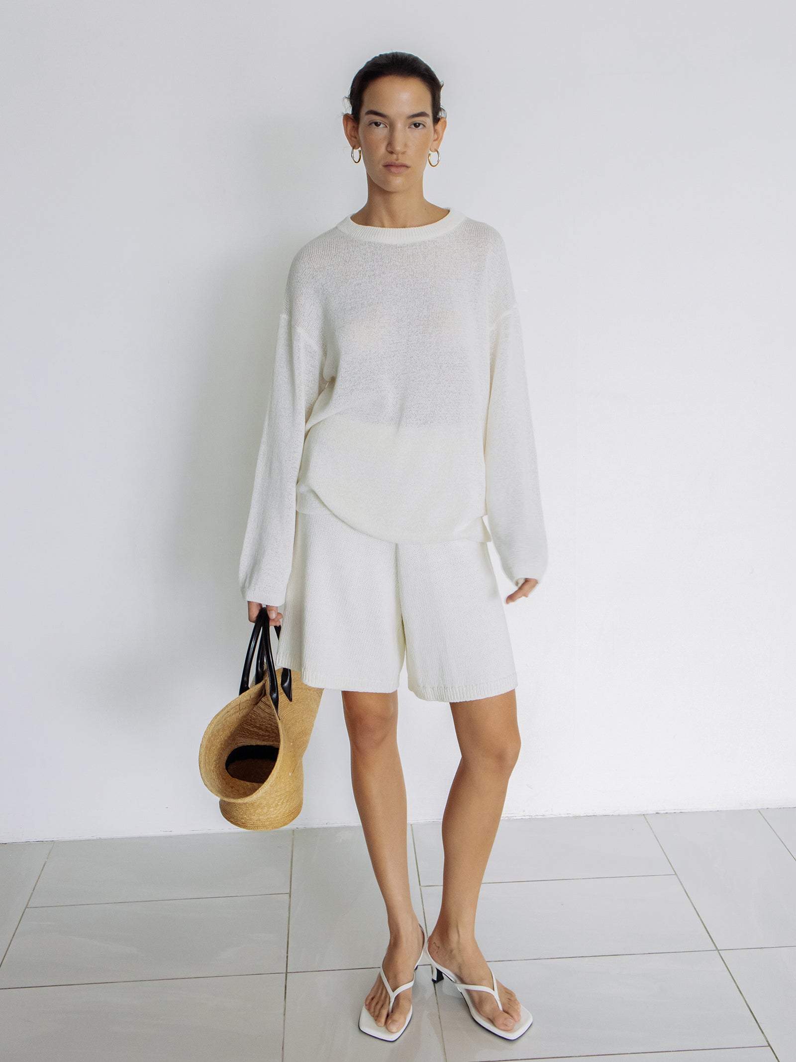 Cotton Knit Shorts Ivory