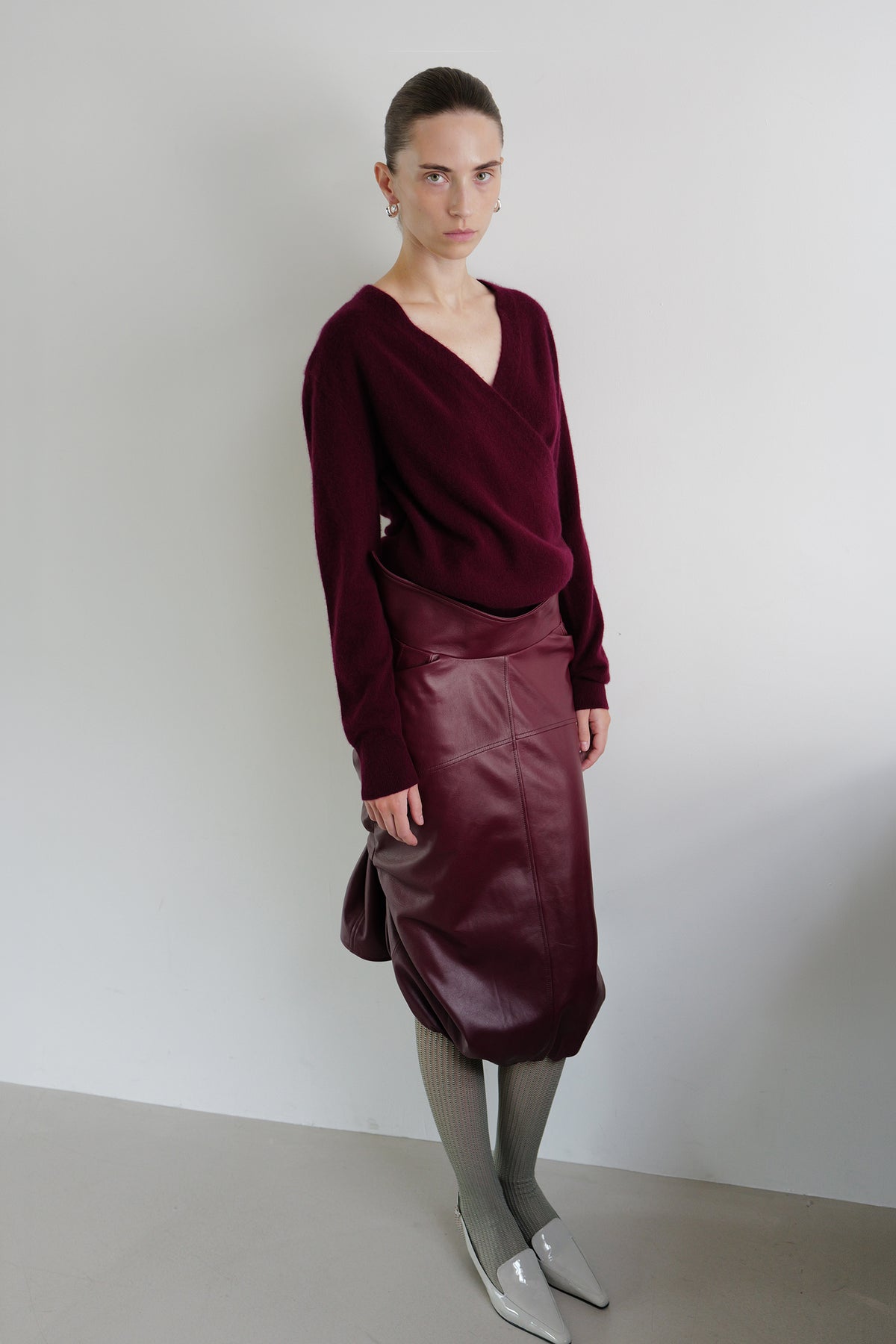 Cashmere 100 Wrap Knit Burgundy