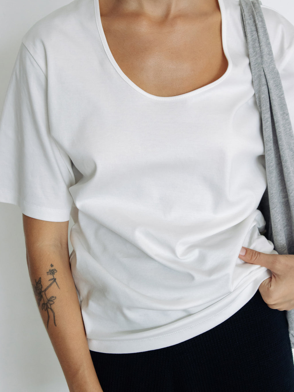 Cotton U-Neck T-Shirt Ivory