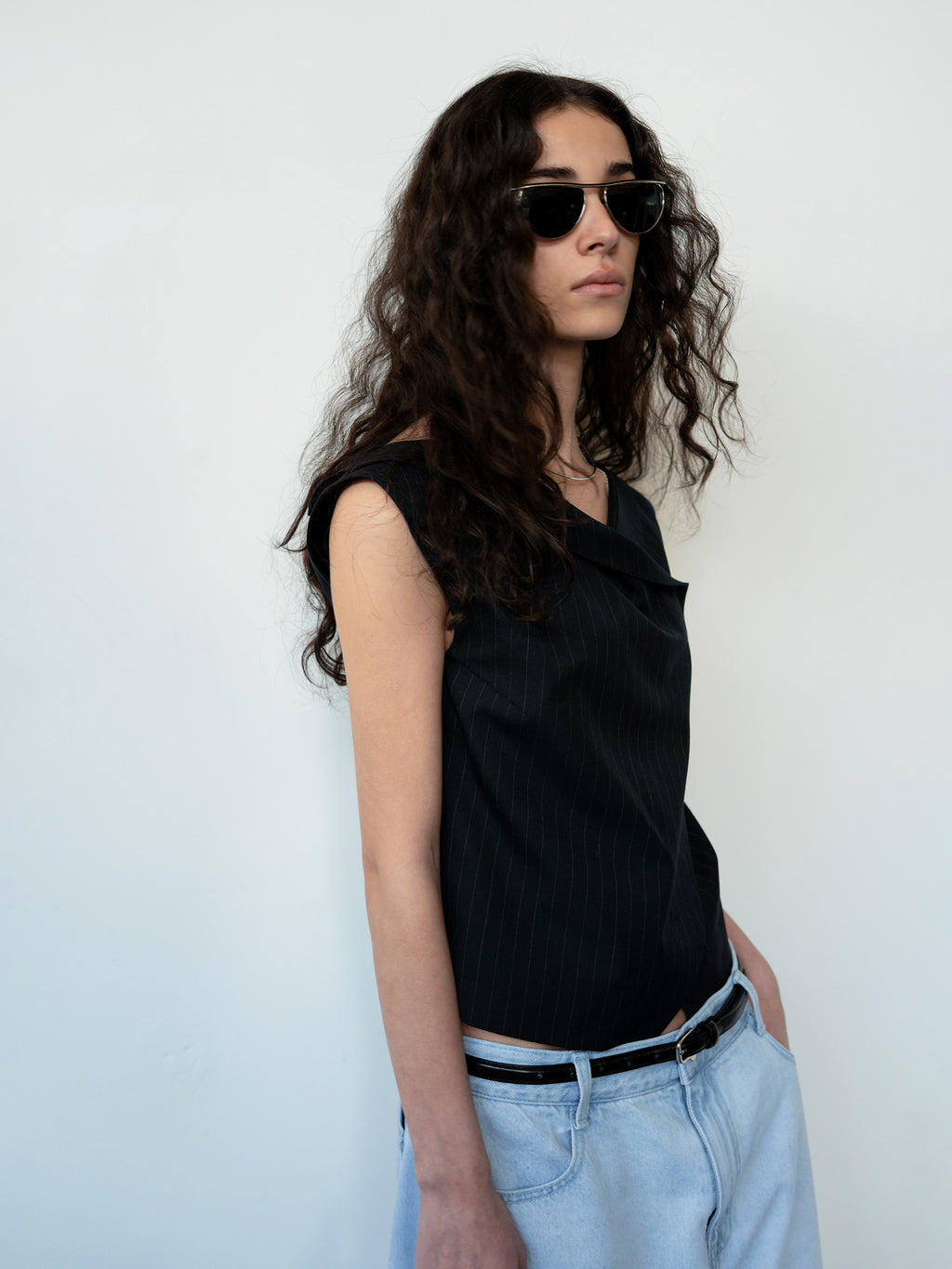 Tilted Cowl Vest Navy