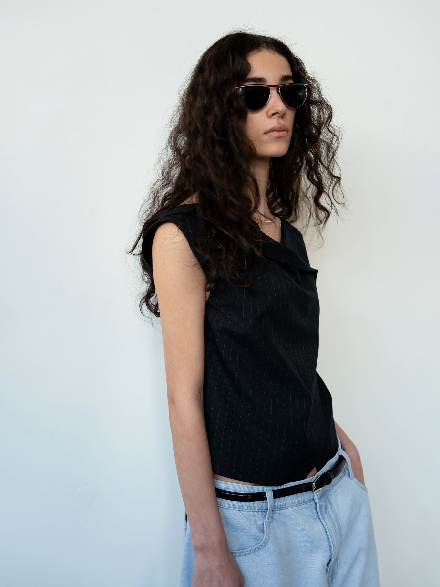 Tilted Cowl Vest Navy