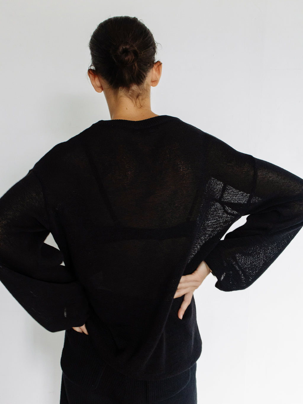 Sheer Round Pullover Black