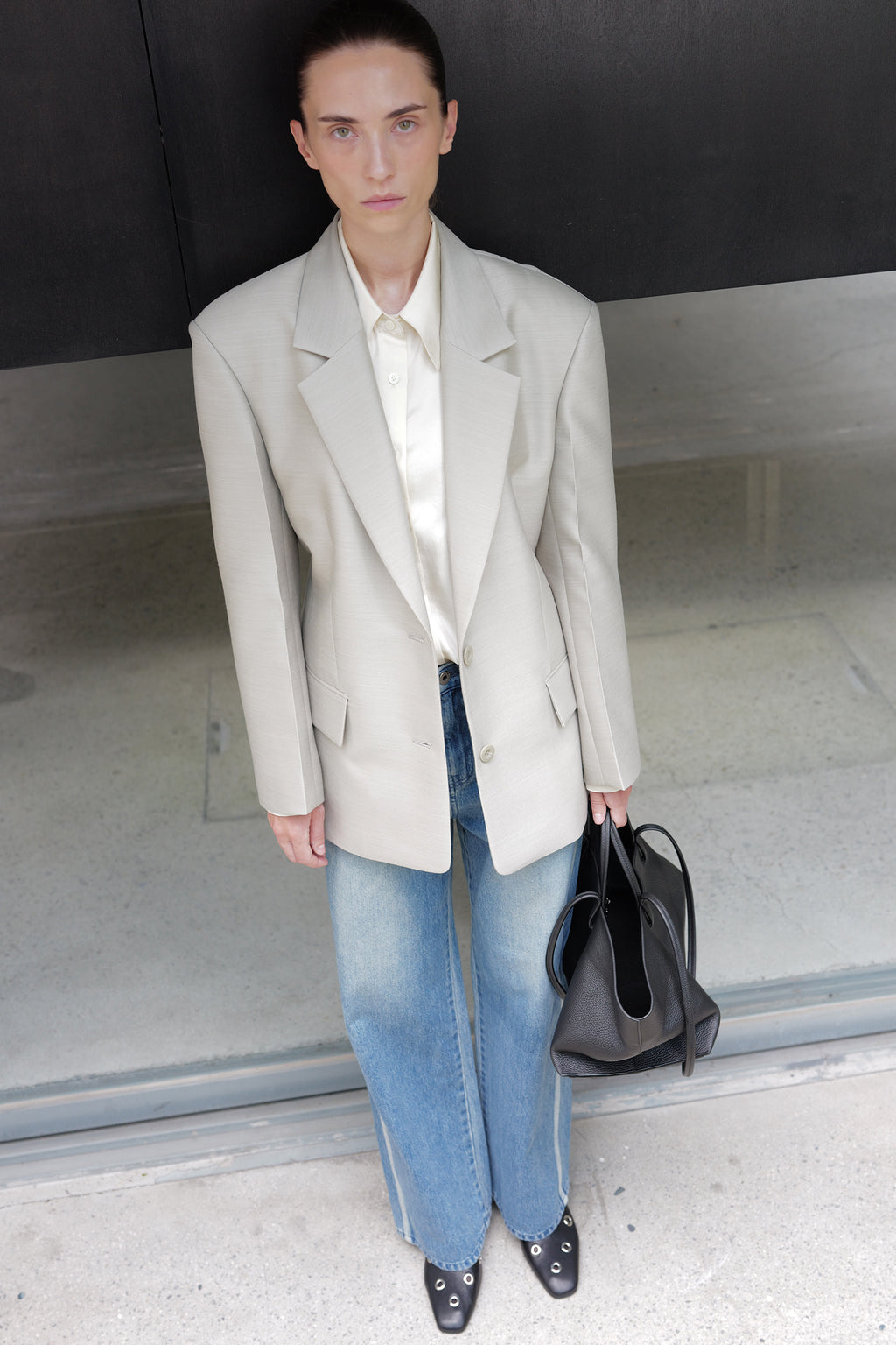 Wool Silk Blazer Light Gray