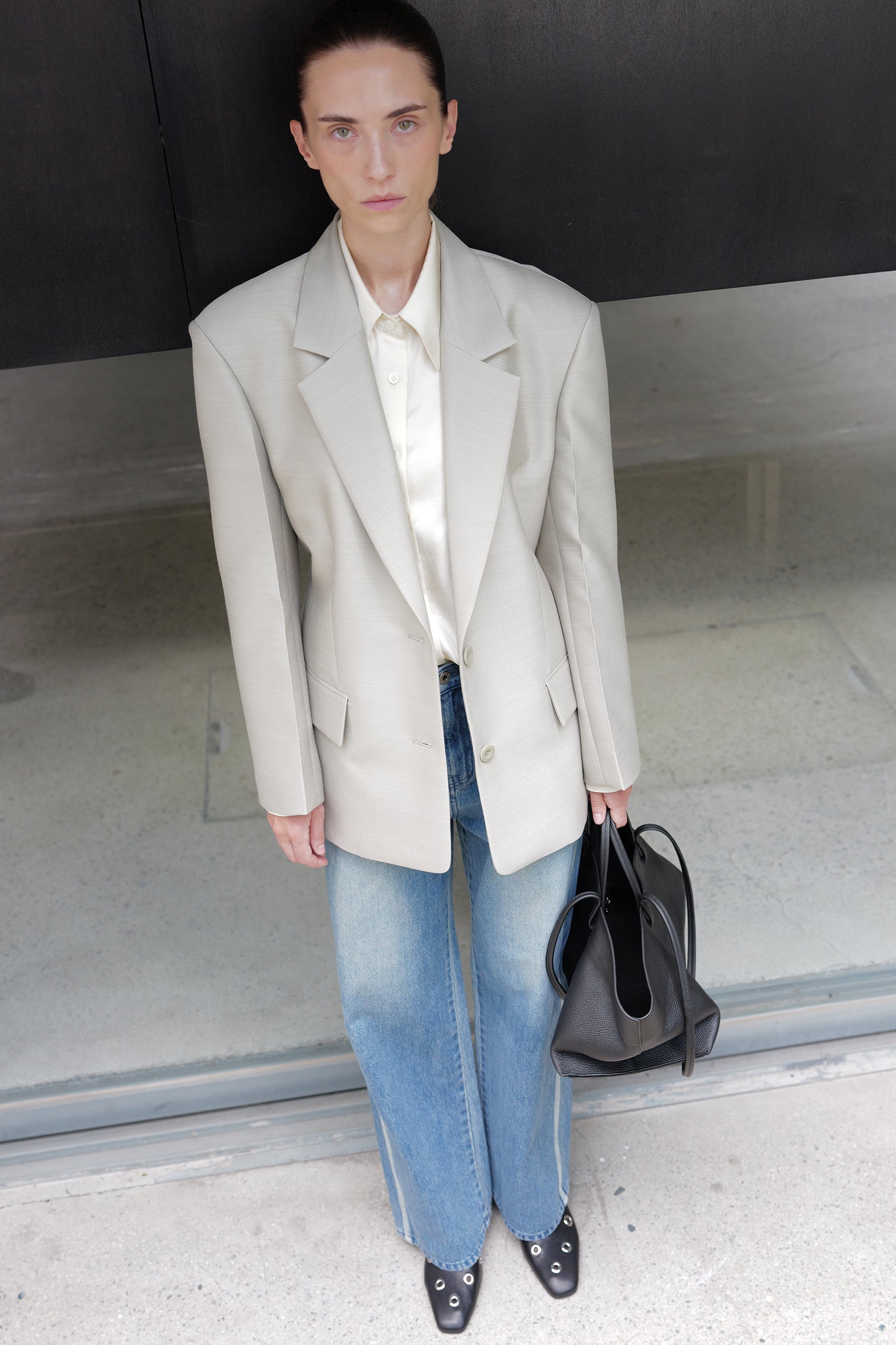 Wool Silk Blazer Light Gray