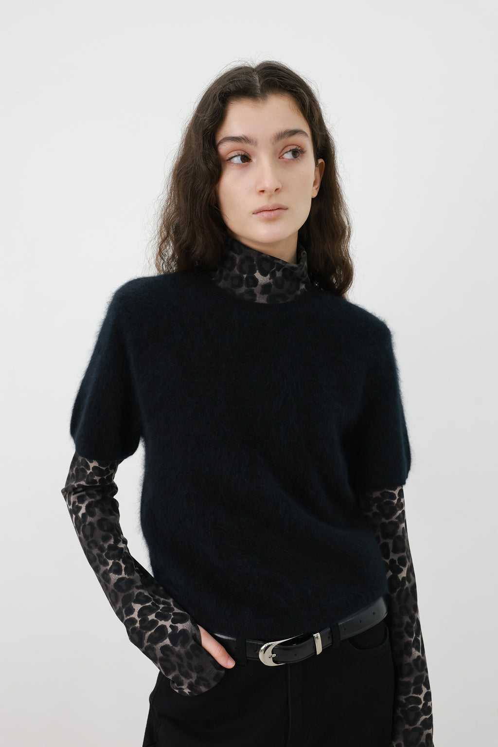 Leopard turtleneck T-shirt