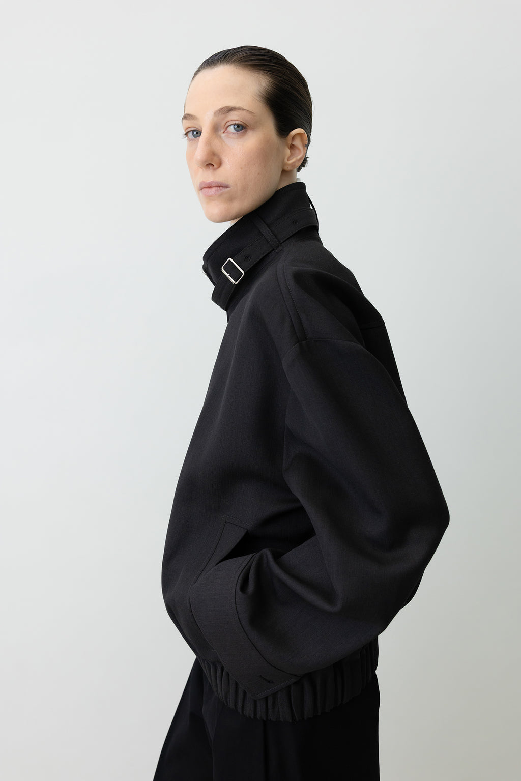 High-Neck Blouson Jumper Charcoal