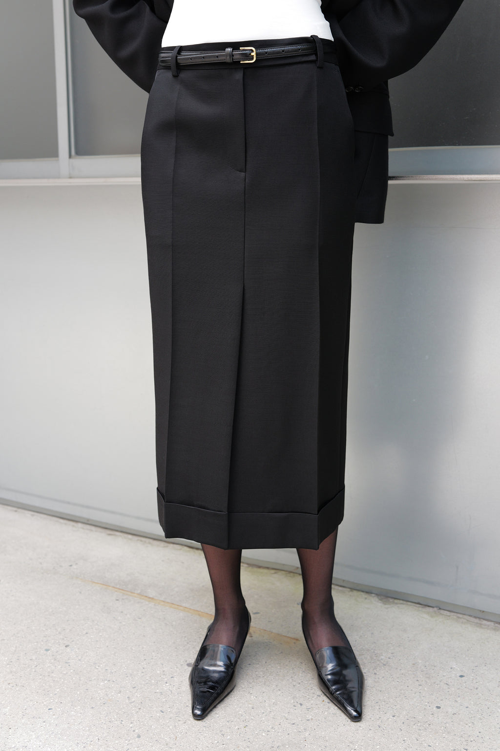 Wool Silk Pencil Skirt Black