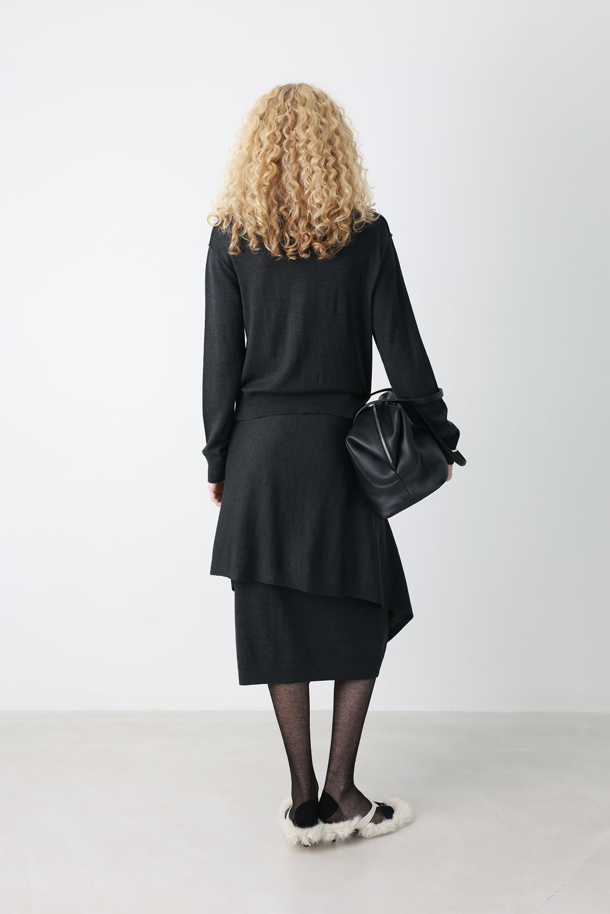 Wool blend knit dress charcoal