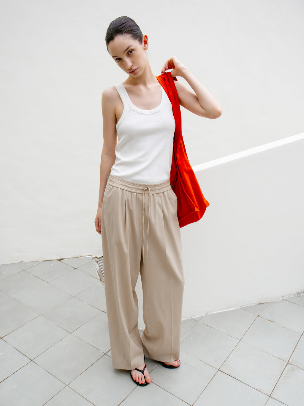 Summer Wool Banded Pants Light Beige