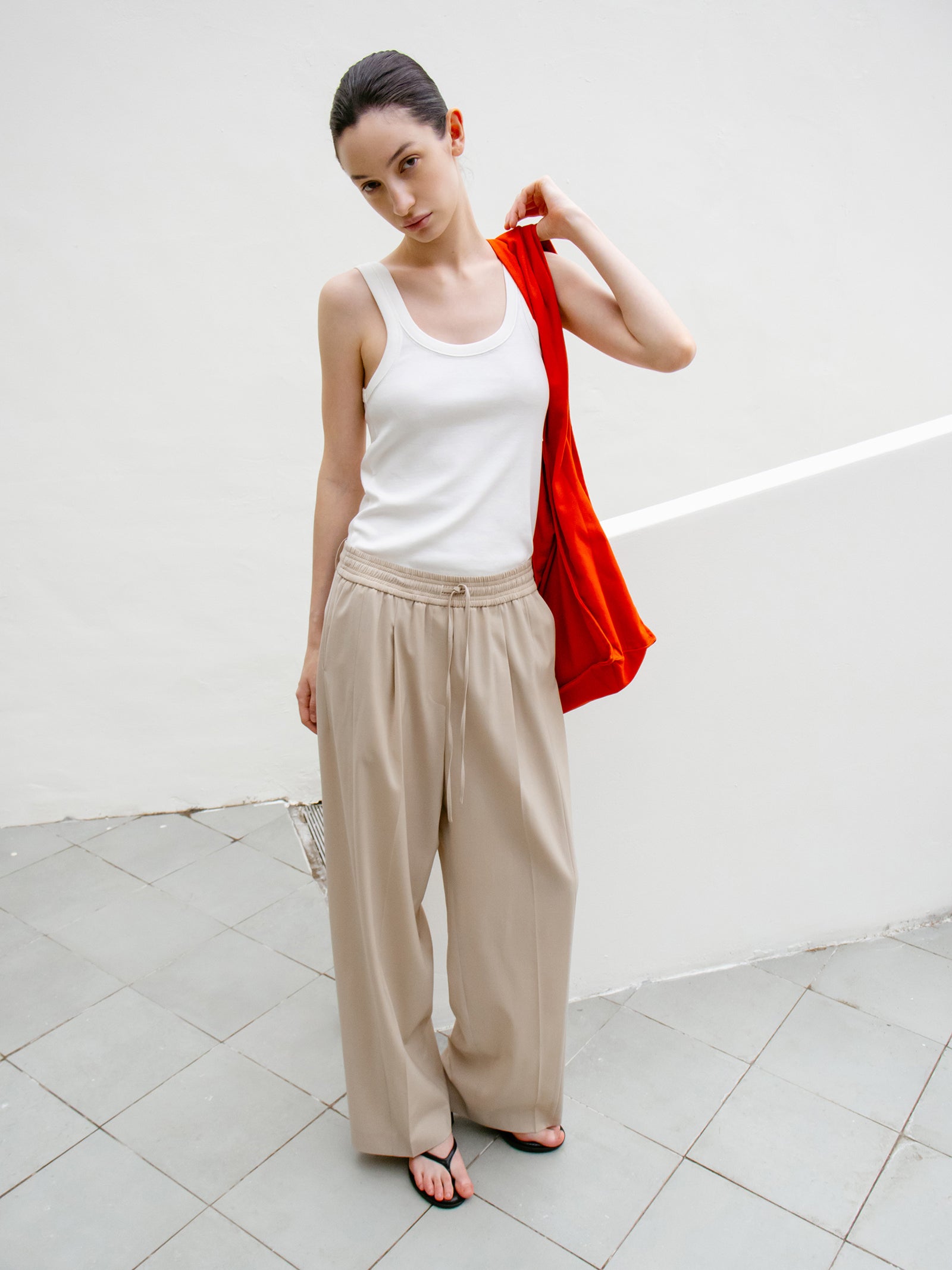 Summer Wool Banded Pants Light Beige