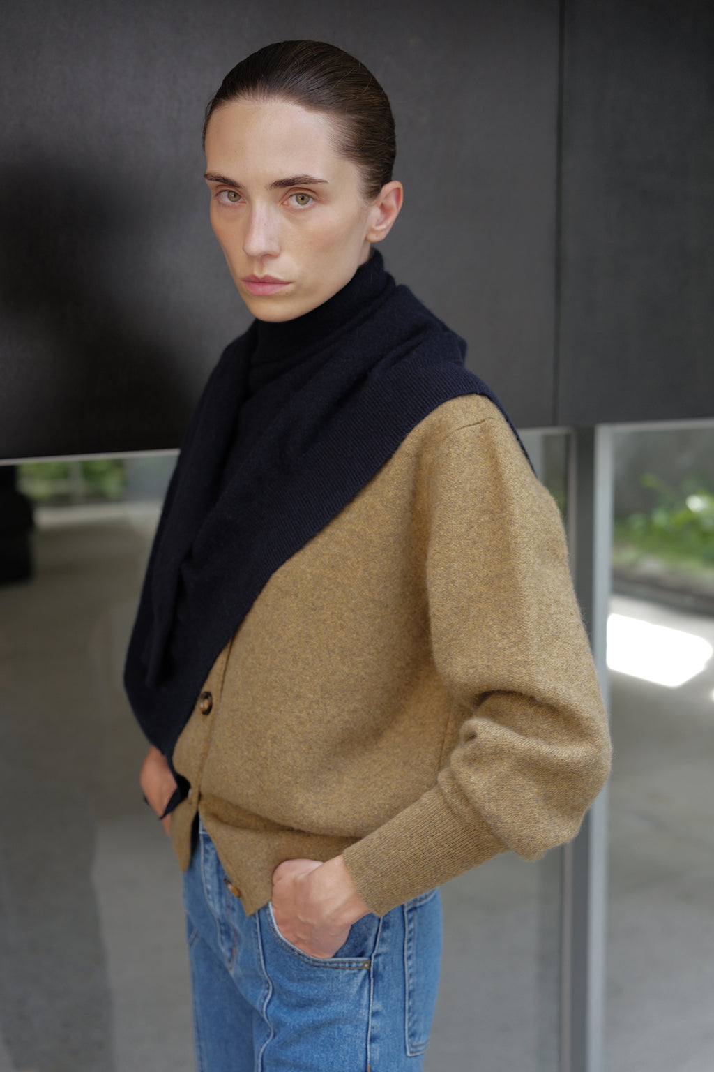 100% Cashmere Double-knit Cardigan Khaki Brown