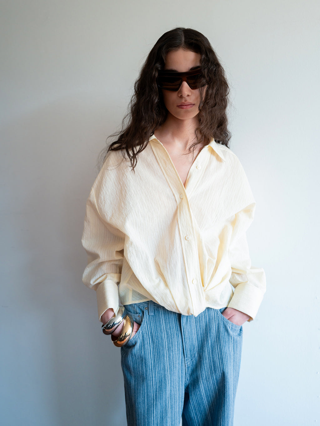 Seersucker Twist Shirt Yellow