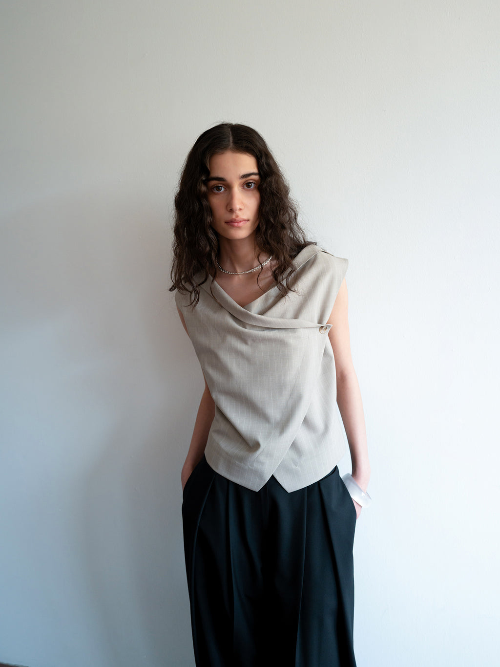 Tilted Cowl Vest Beige