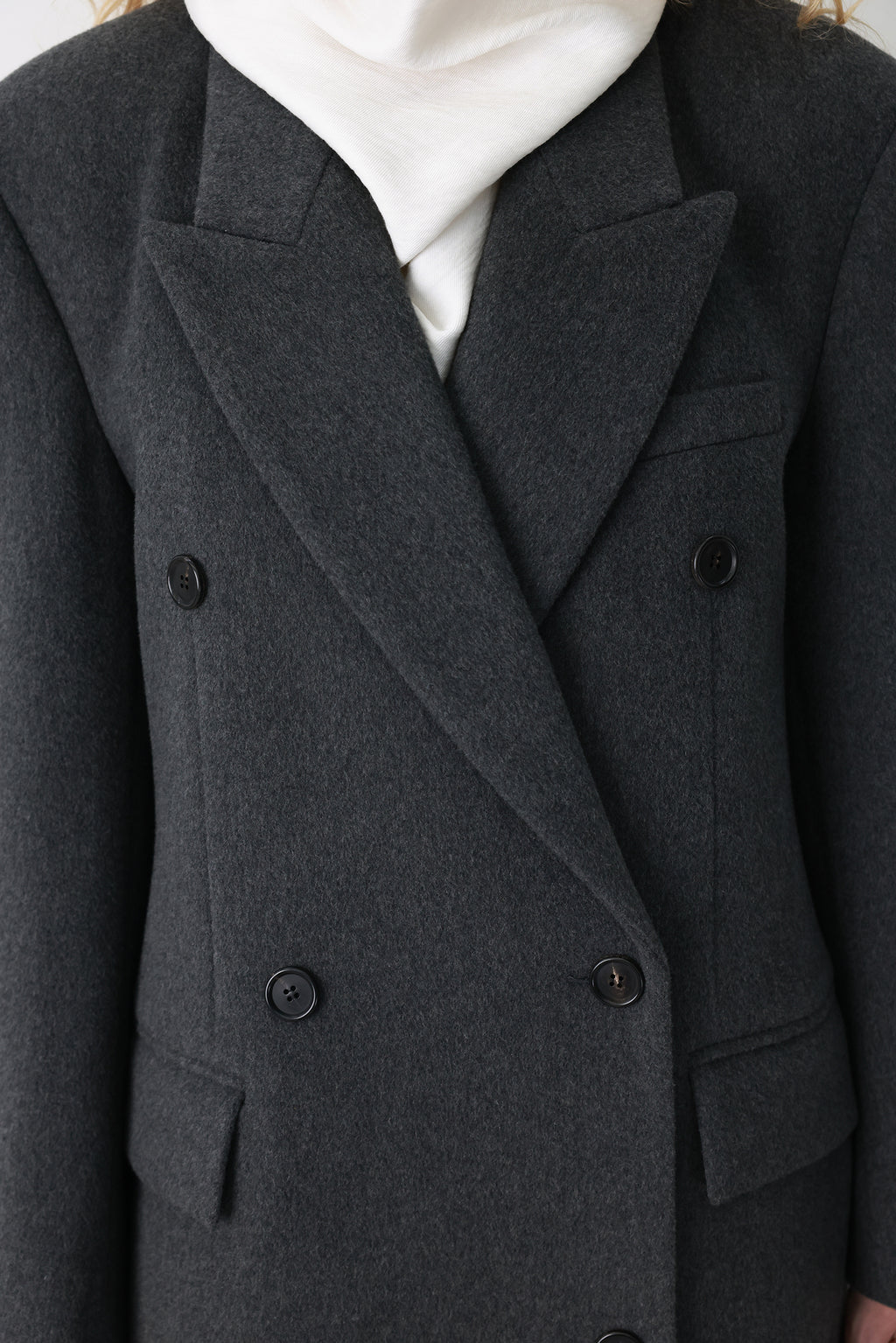 Double Tailored Long Coat Charcoal