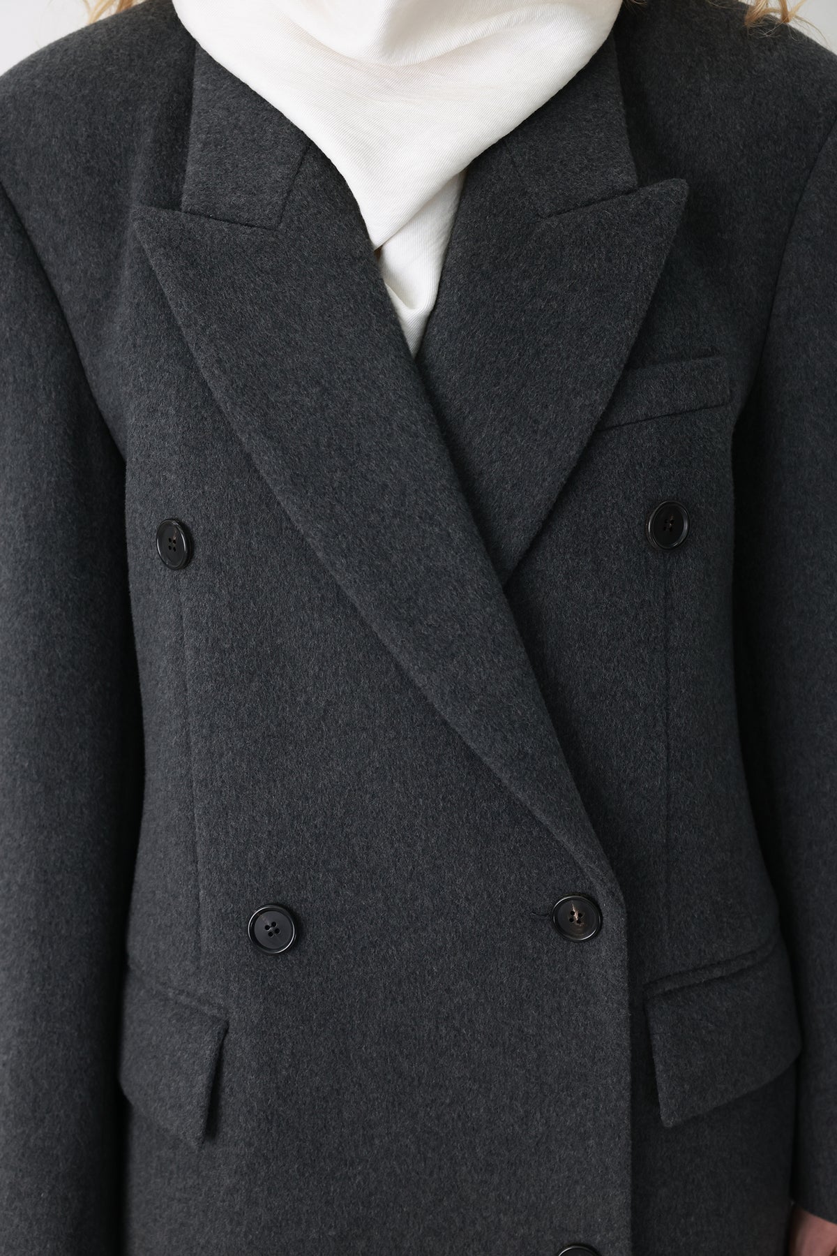 Double Tailored Long Coat Charcoal