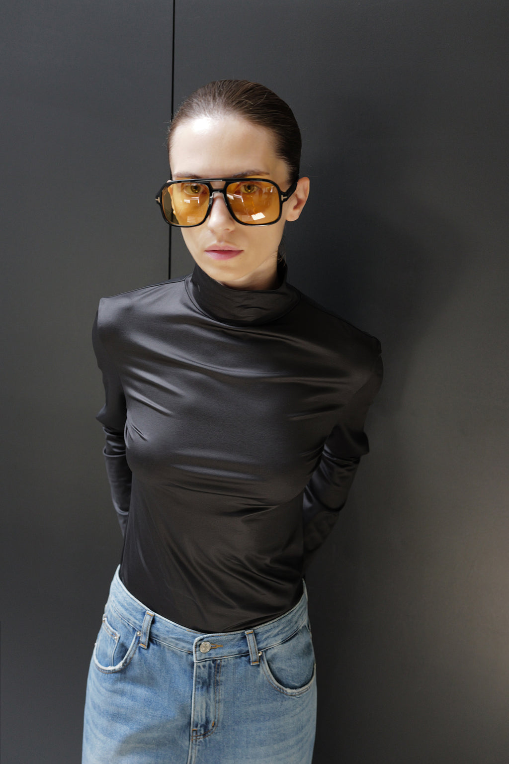 Metallic Turtleneck Top Black