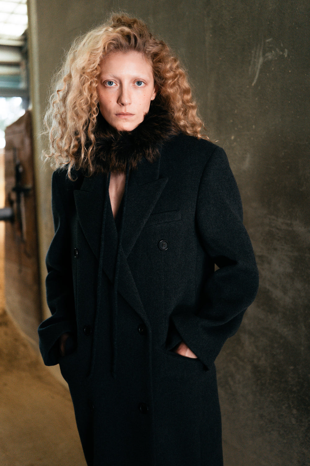 Double Tailored Long Coat Charcoal