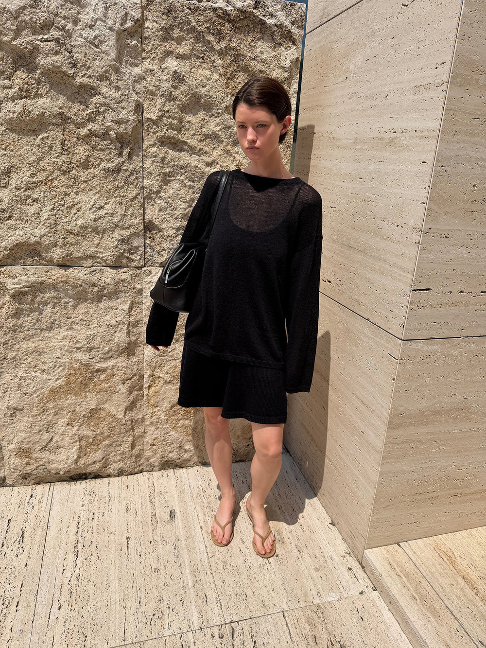 Sheer Round Pullover Black