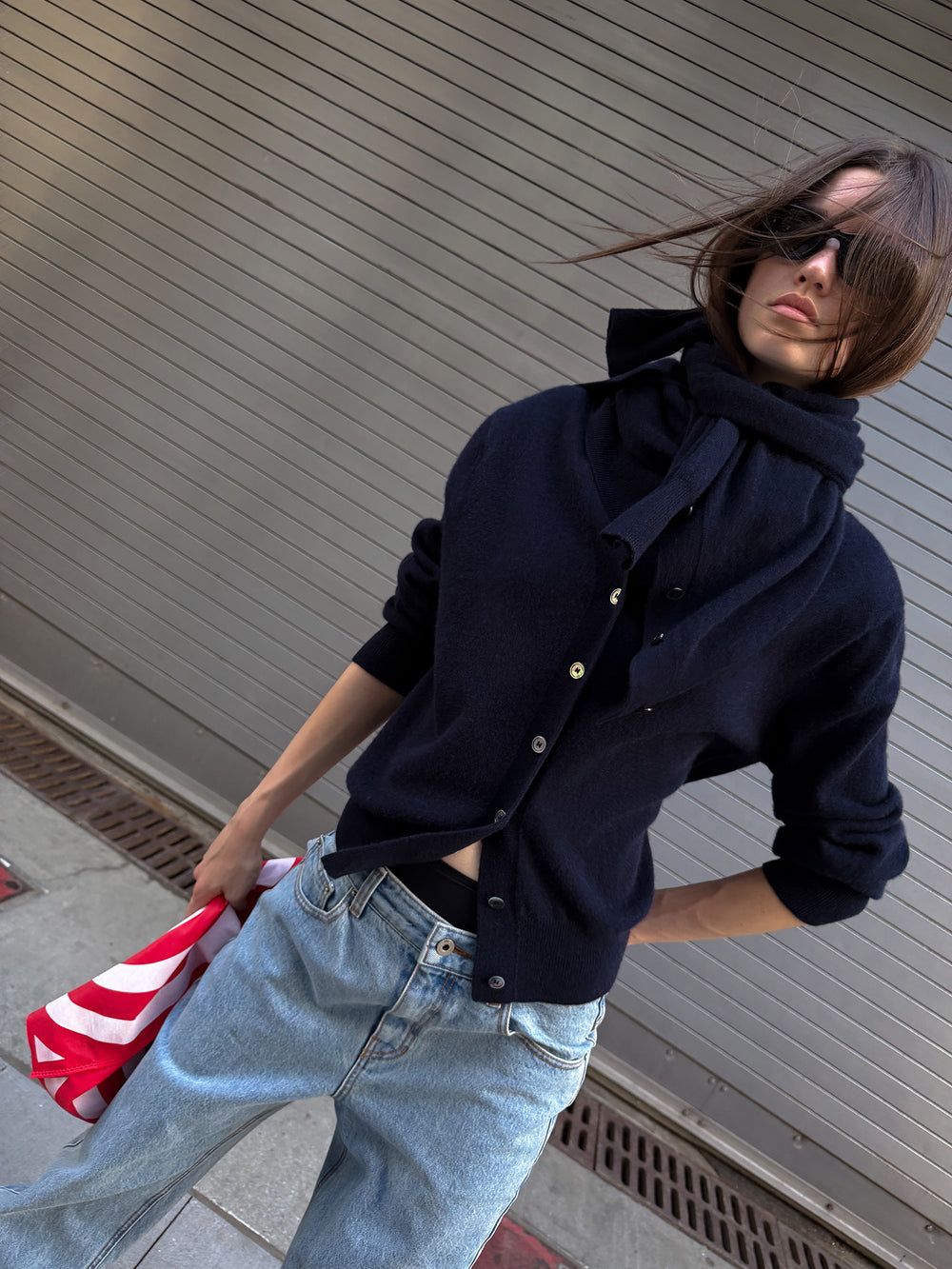 Cashmere 100 Padded Cardigan Navy