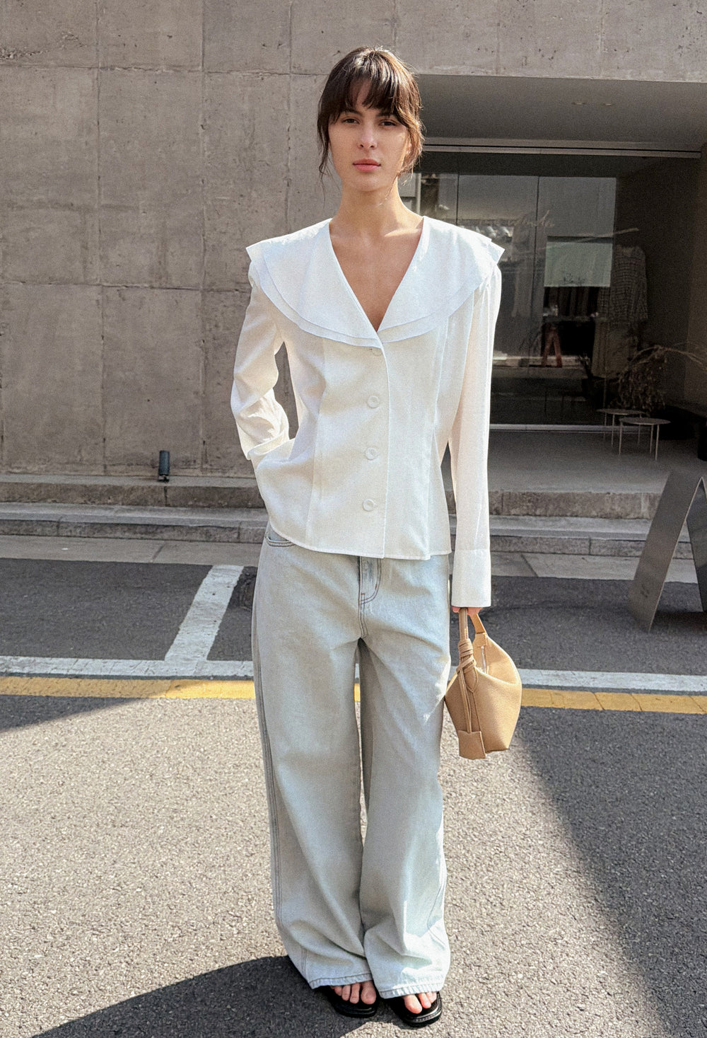 Ruffled shirt blouse
